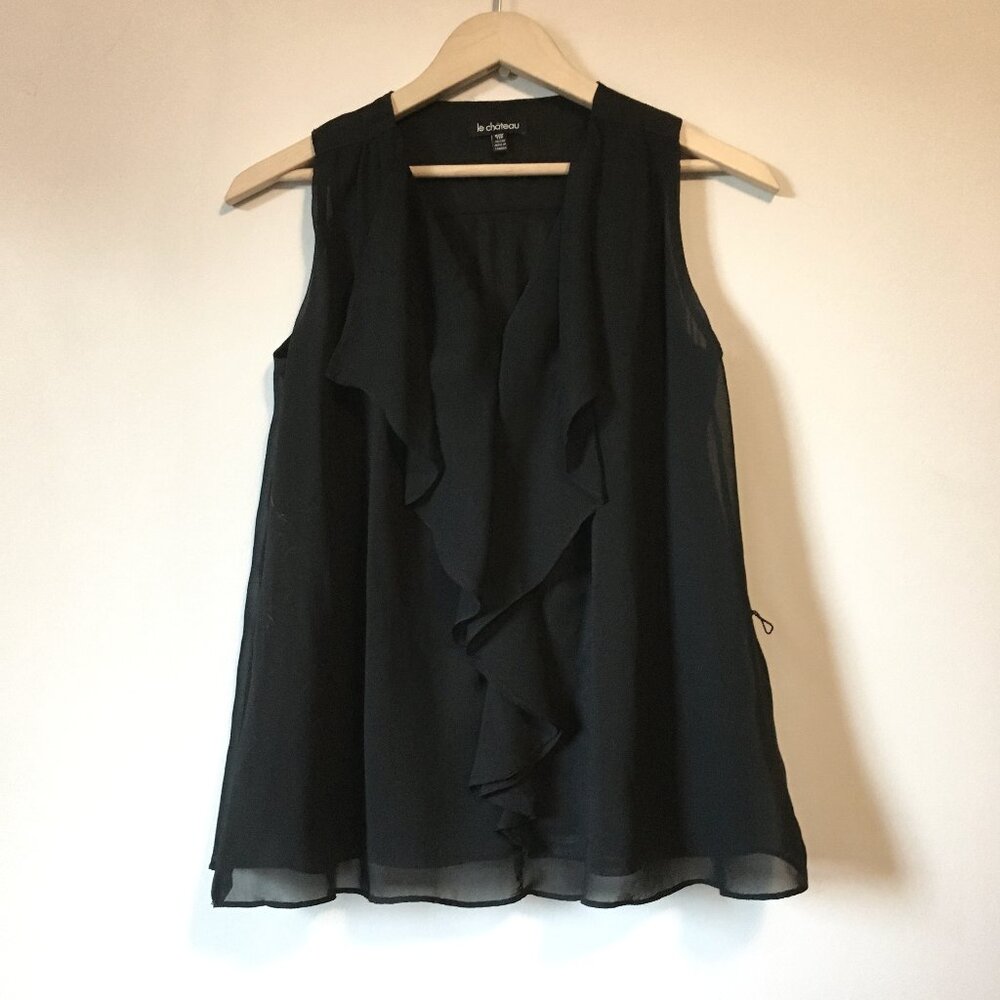 Vintage le Chateau Made in Canada Witchy Black Ruffled Bilayer Tank Top - XXS